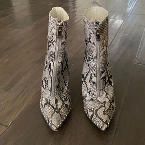 Black and White Snake Python Ankle Boots